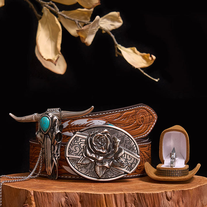 Ensemble de boucles de ceinture et de pendentifs de taureau turquoise, couteau caché à faire soi-même