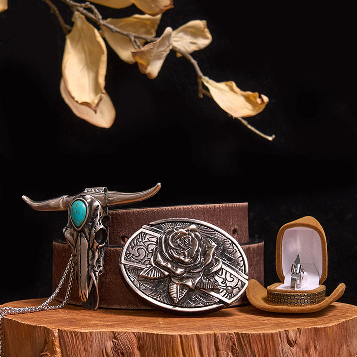 Ensemble de boucles de ceinture et de pendentifs de taureau turquoise, couteau caché à faire soi-même