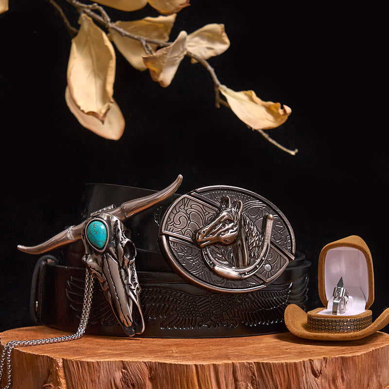 Ensemble de boucles de ceinture et de pendentifs de taureau turquoise, couteau caché à faire soi-même