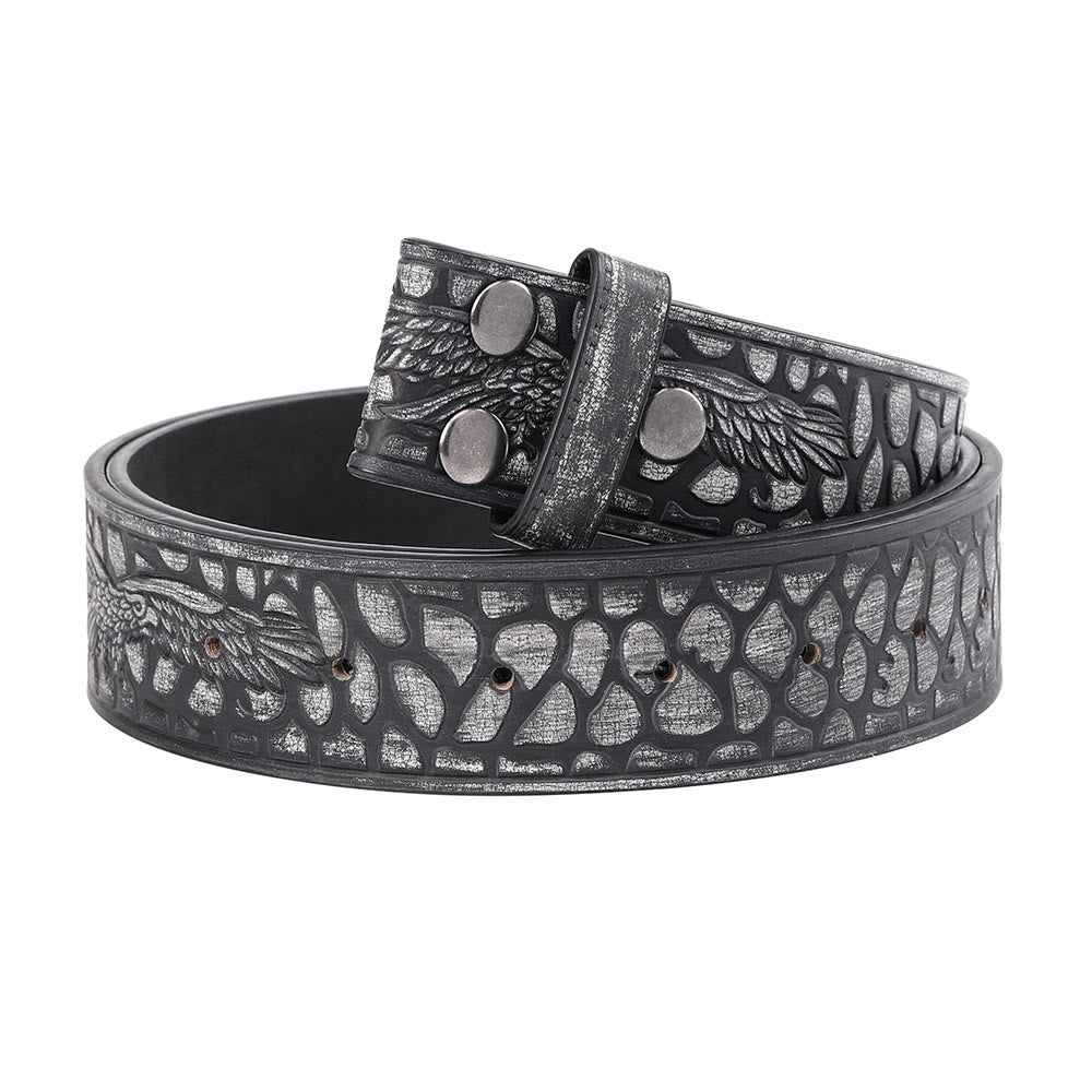 Ceinture en cuir à imprimé crocodile noir pour homme avec motif aigle