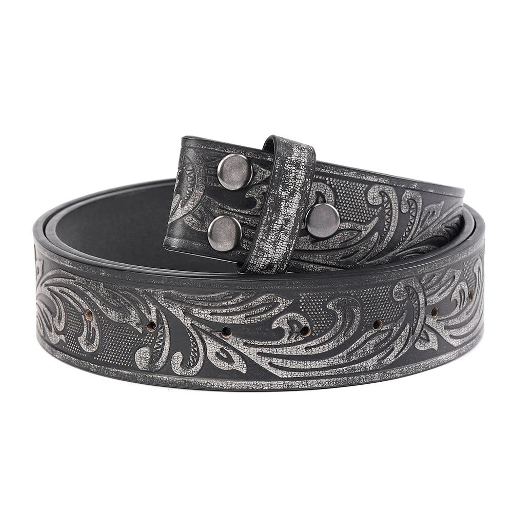 Ceinture en cuir à motif floral noir pour homme