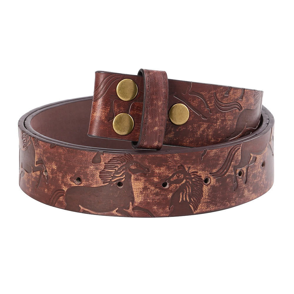 Ceinture en cuir marron à motif cheval pour homme