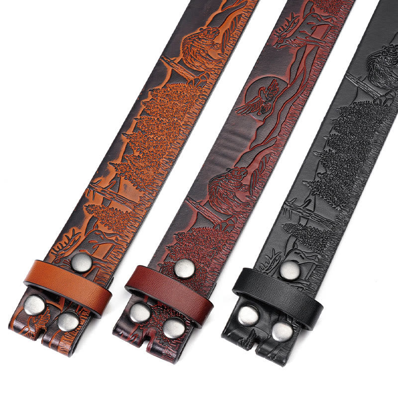 Ceinture en cuir marron vintage pour homme avec motif d'élan