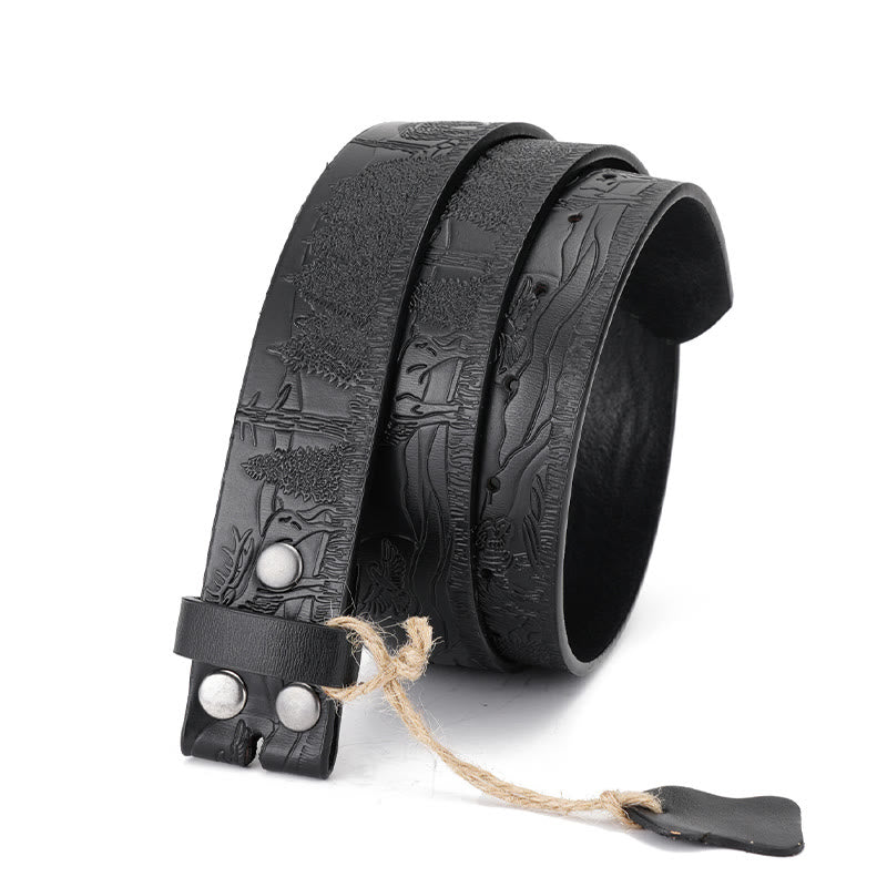 Ceinture en cuir à motif d'élan noir pour homme