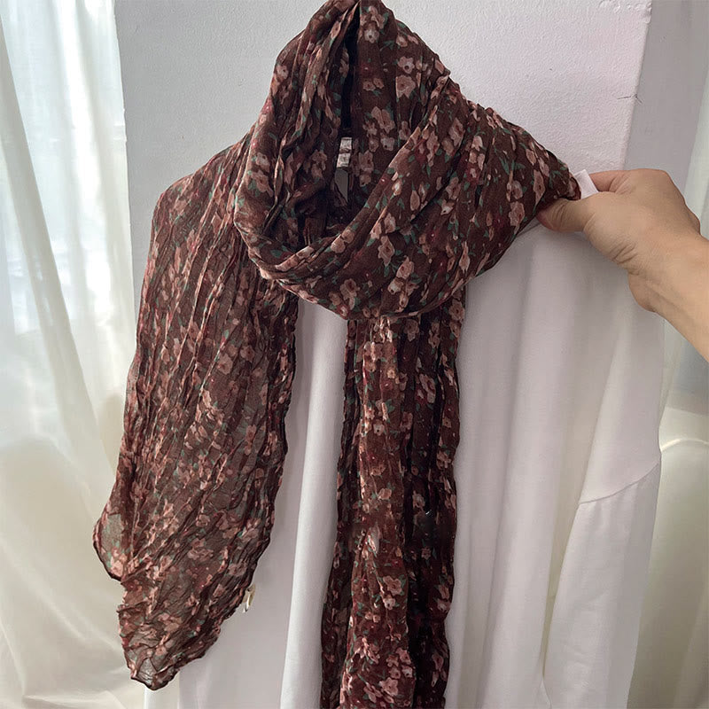 Écharpe douce plissée à motif floral pour femme