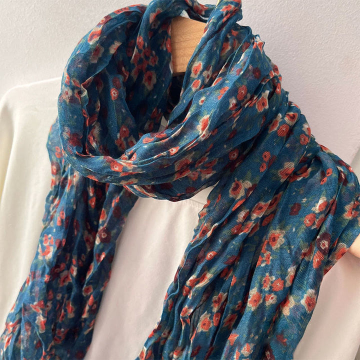 Écharpe douce plissée à motif floral pour femme