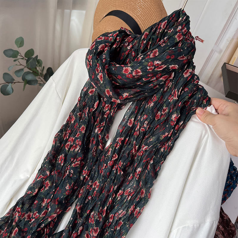 Écharpe douce plissée à motif floral pour femme