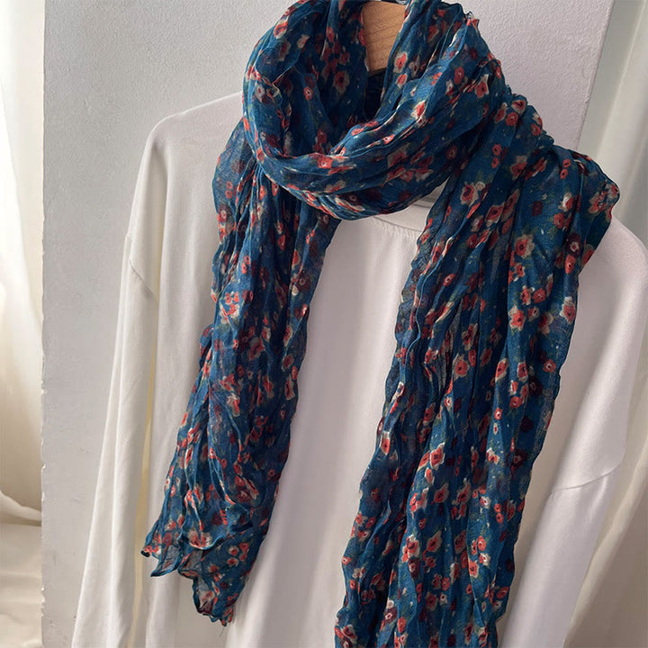 Écharpe douce plissée à motif floral pour femme