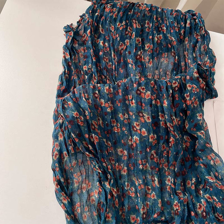Écharpe douce plissée à motif floral pour femme