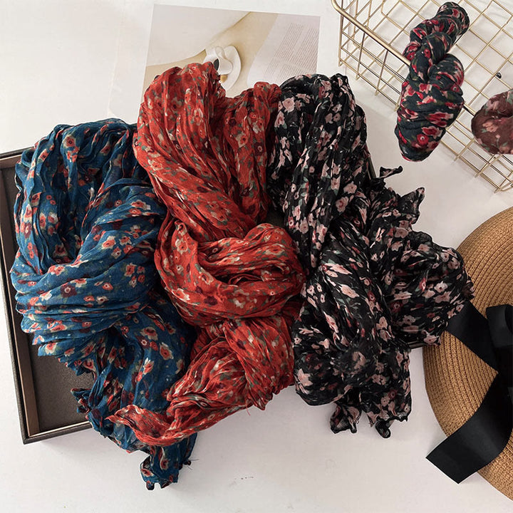 Écharpe douce plissée à motif floral pour femme