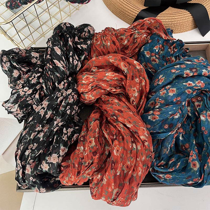 Écharpe douce plissée à motif floral pour femme