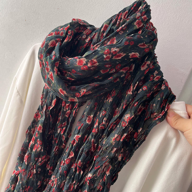 Écharpe douce plissée à motif floral pour femme