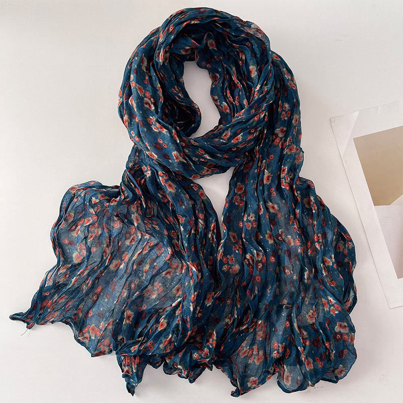 Écharpe douce plissée à motif floral pour femme