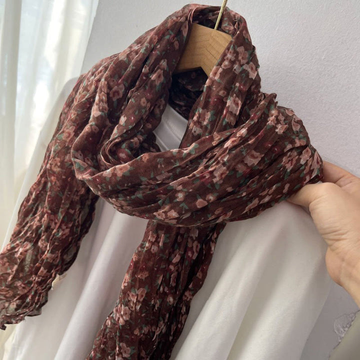 Écharpe douce plissée à motif floral pour femme