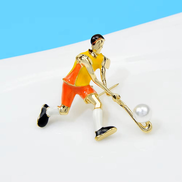 Broche de joueur de hockey sur glace de dessin animé Accessoires de chemise en or