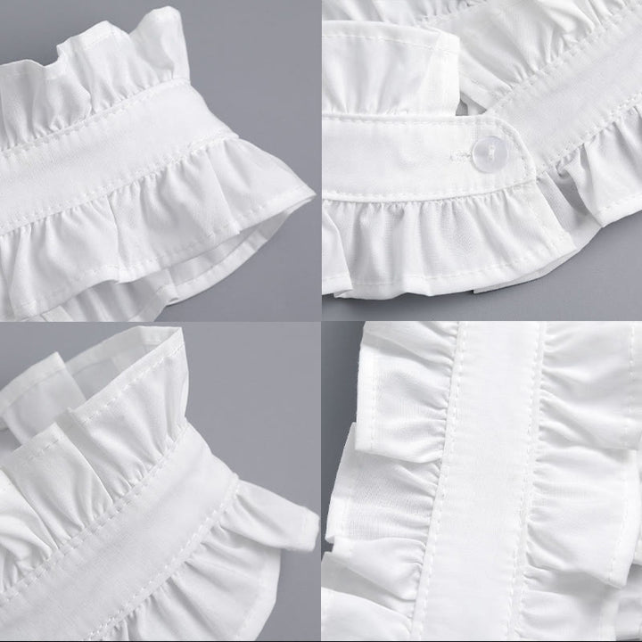 Chemise blanche à col plissé avec faux col amovible à boutons