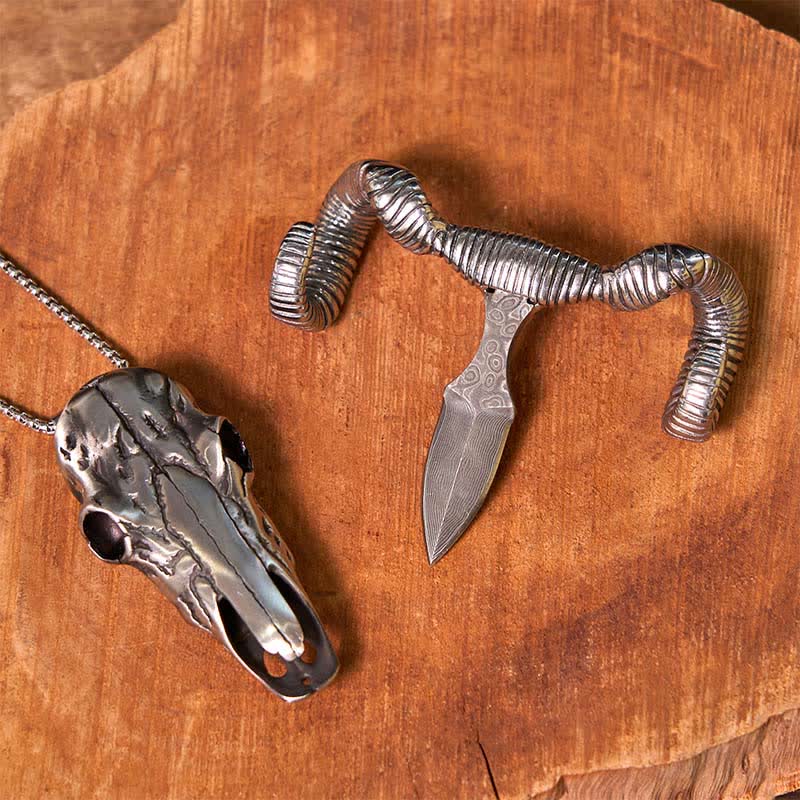 Boucle de ceinture multifonction avec pendentif en forme de crâne de mouton argenté