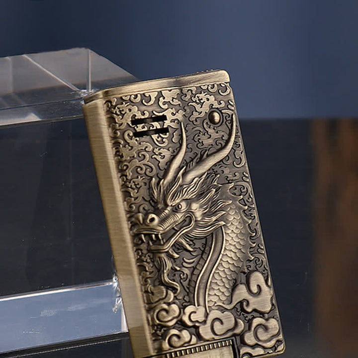 Briquet à pétrole rechargeable en relief de dragon de style rétro