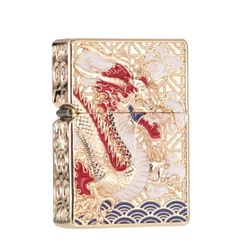 Briquet à kérosène rechargeable de luxe à double face en relief de dragon