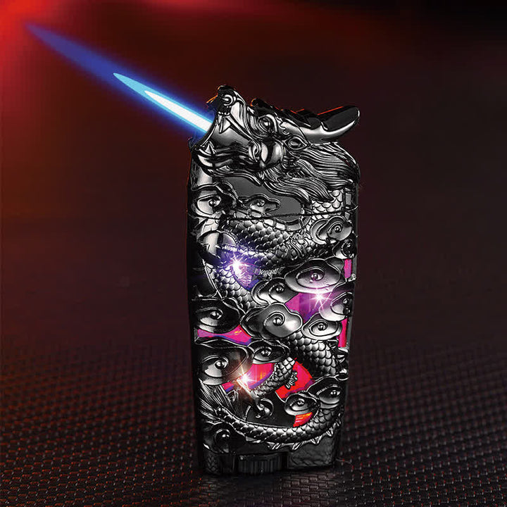 Briquet au butane rechargeable à LED créatif et cool en forme de dragon