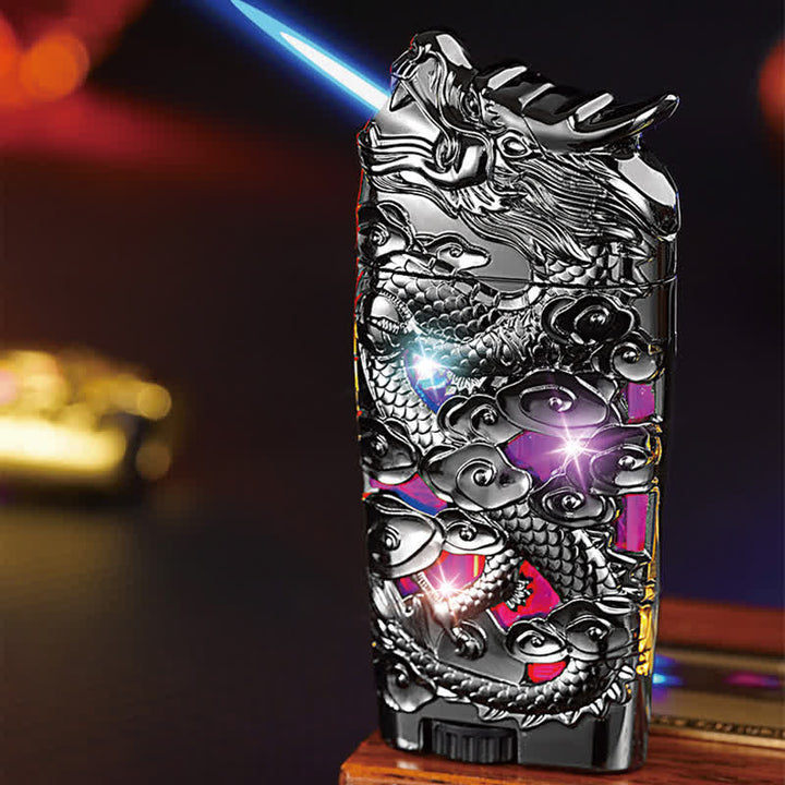 Briquet au butane rechargeable à LED créatif et cool en forme de dragon