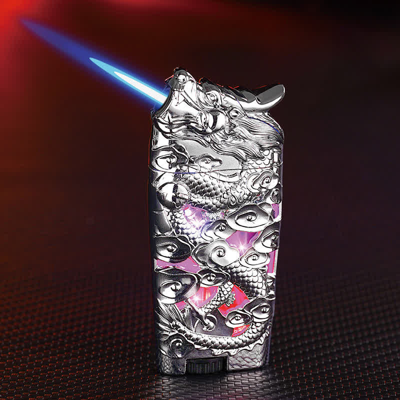 Briquet au butane rechargeable à LED créatif et cool en forme de dragon