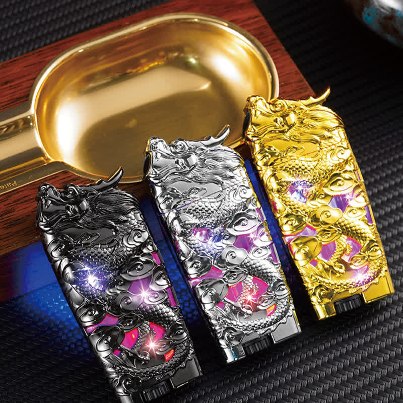 Briquet au butane rechargeable à LED créatif et cool en forme de dragon