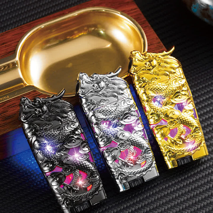 Briquet au butane rechargeable à LED créatif et cool en forme de dragon
