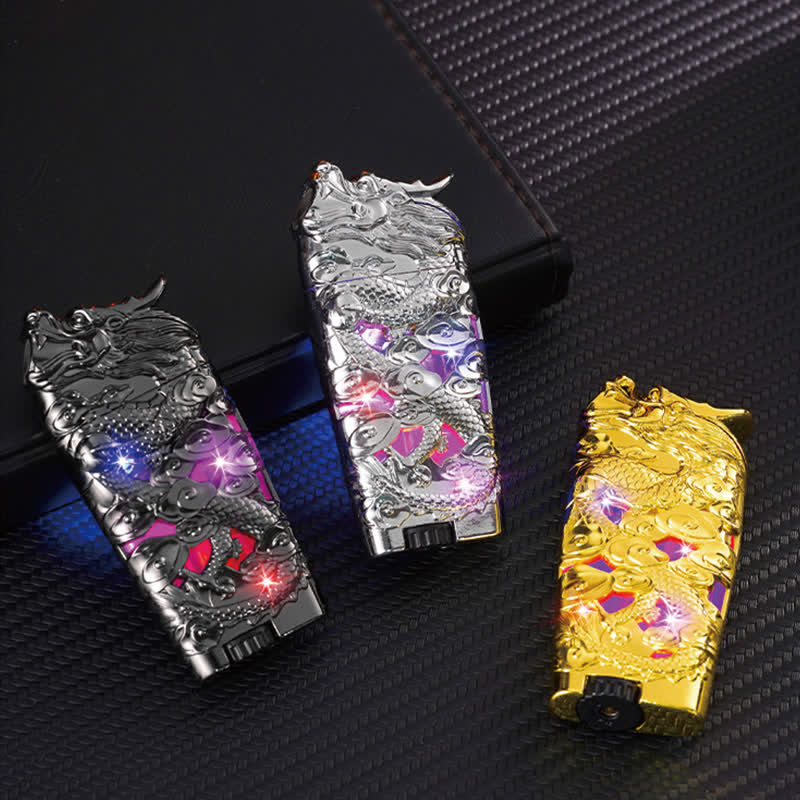 Briquet au butane rechargeable à LED créatif et cool en forme de dragon