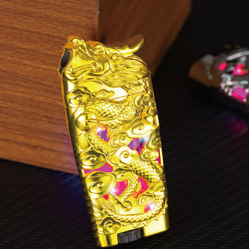 Briquet au butane rechargeable à LED créatif et cool en forme de dragon