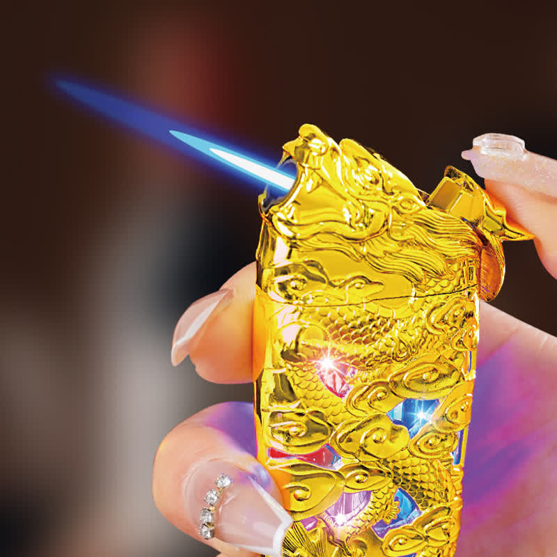 Briquet au butane rechargeable à LED créatif et cool en forme de dragon