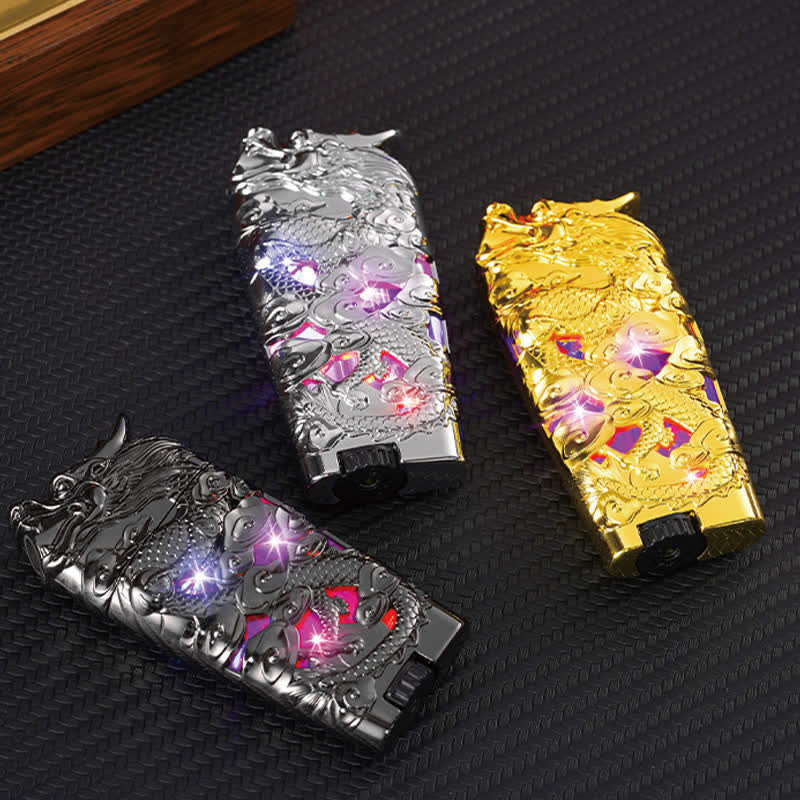 Briquet au butane rechargeable à LED créatif et cool en forme de dragon