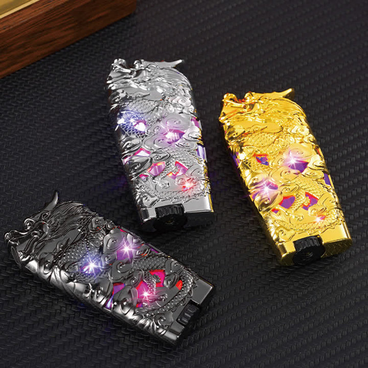 Briquet au butane rechargeable à LED créatif et cool en forme de dragon