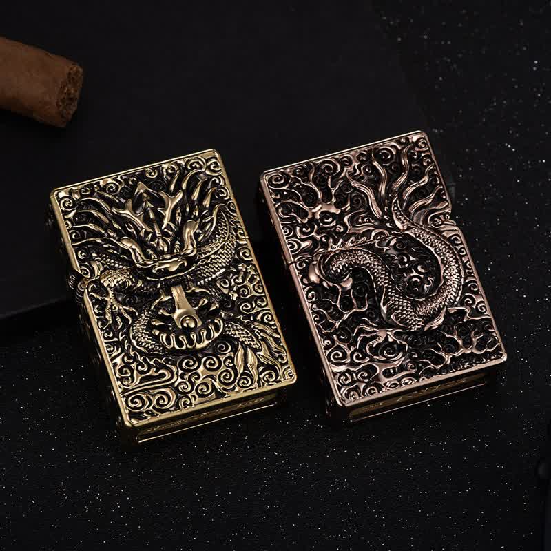 Briquet à pétrole rechargeable en forme de dragon sculpté classique