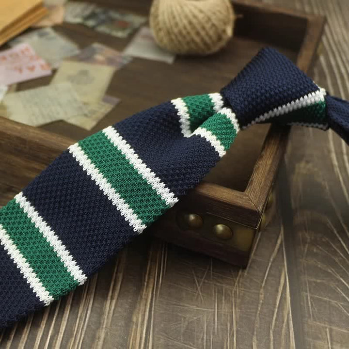 Cravate tricotée à rayures et à motifs de blocs de couleurs pour hommes