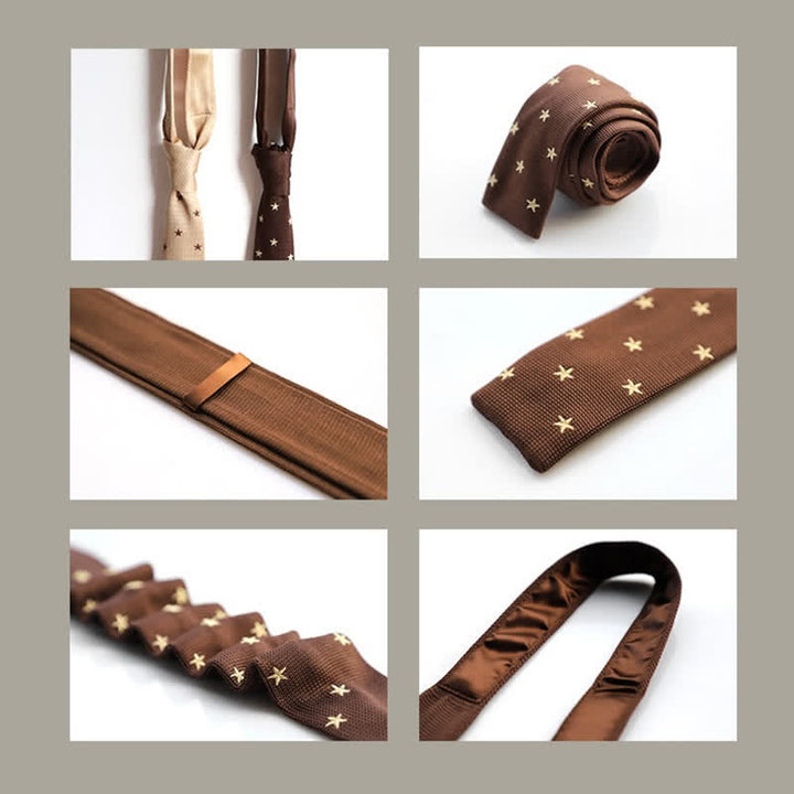 Cravate tricotée à pois étoilés pour homme, couleur cappuccino au lait