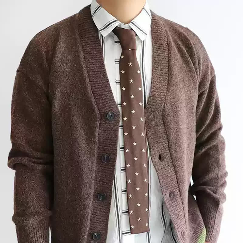 Cravate tricotée à pois étoilés pour homme, couleur cappuccino au lait