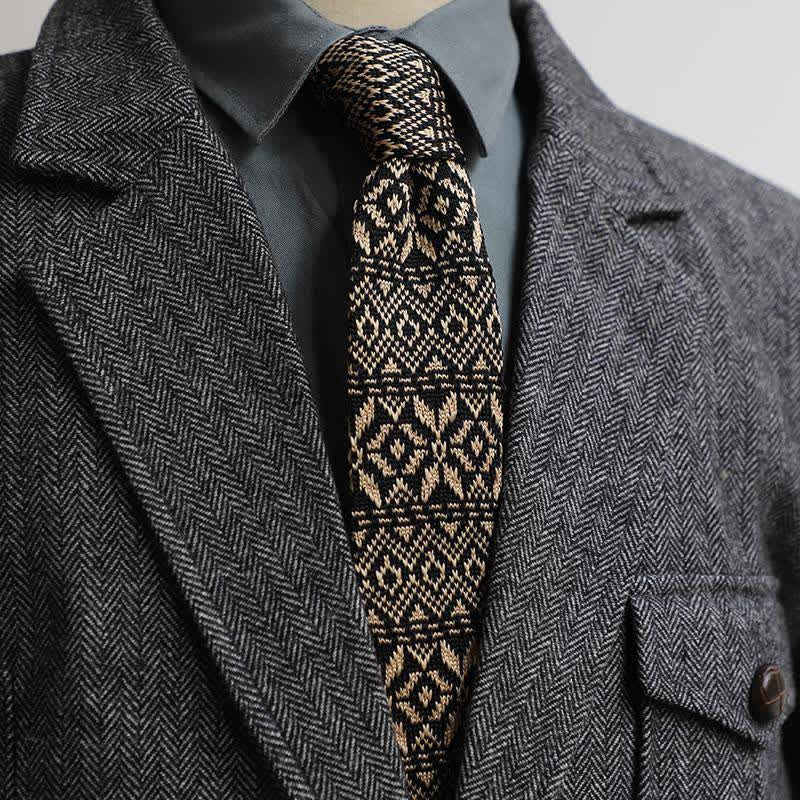 Cravate tricotée à motif vintage de style britannique pour homme