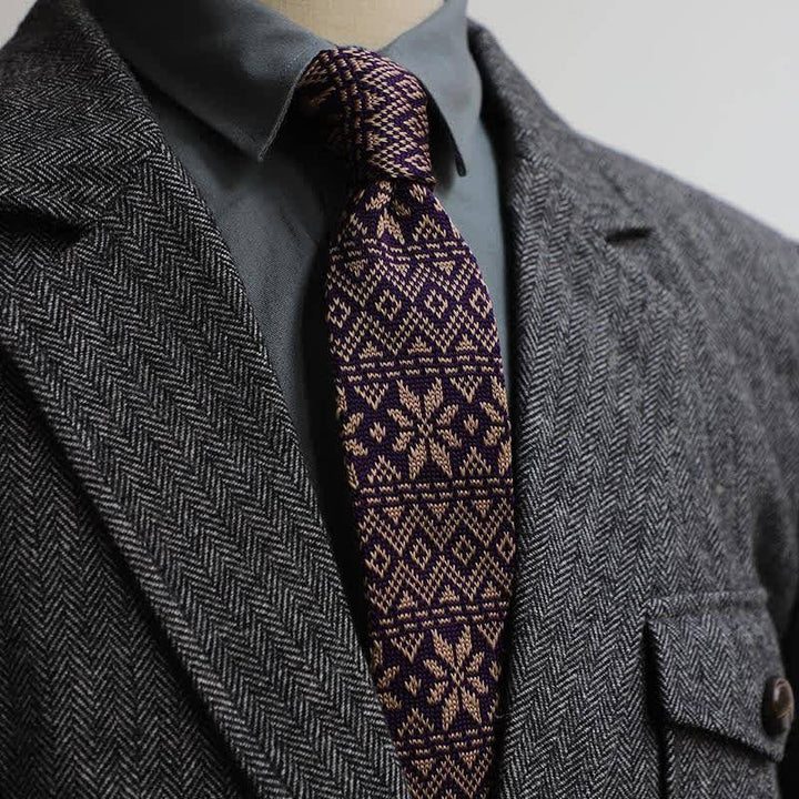 Cravate tricotée à motif vintage de style britannique pour homme