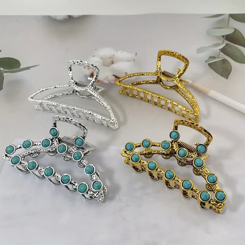 Pince à cheveux rétro bleu turquoise antique pour femme