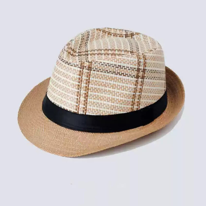 Chapeau Fedora en paille à carreaux de style bohème pour homme