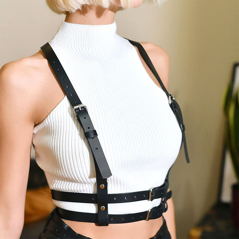 Ceinture corset à sangle punk Ceinture à chaîne en cuir pour femme