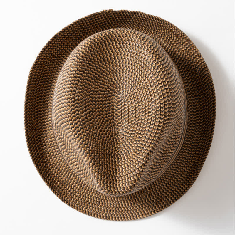 Chapeau Fedora en paille marron café pour homme