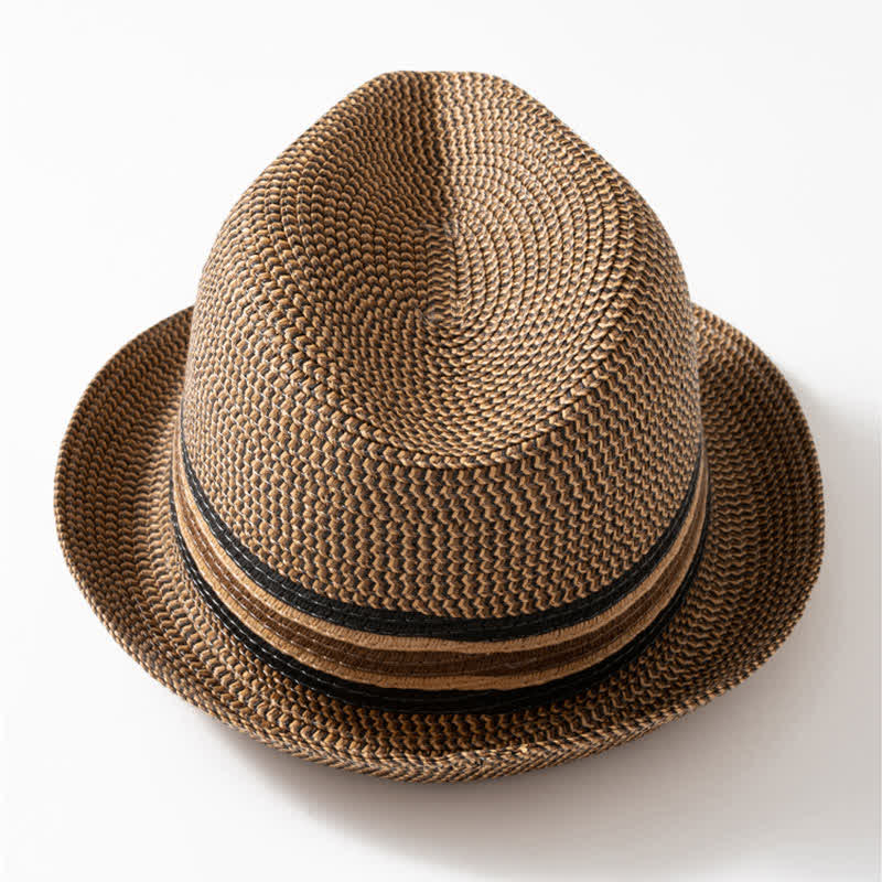 Chapeau Fedora en paille marron café pour homme