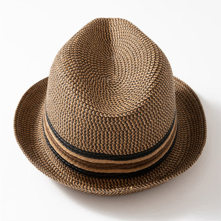 Chapeau Fedora en paille marron café pour homme