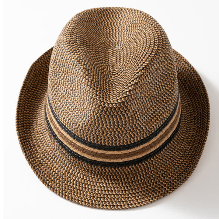 Chapeau Fedora en paille marron café pour homme