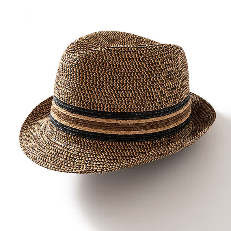 Chapeau Fedora en paille marron café pour homme
