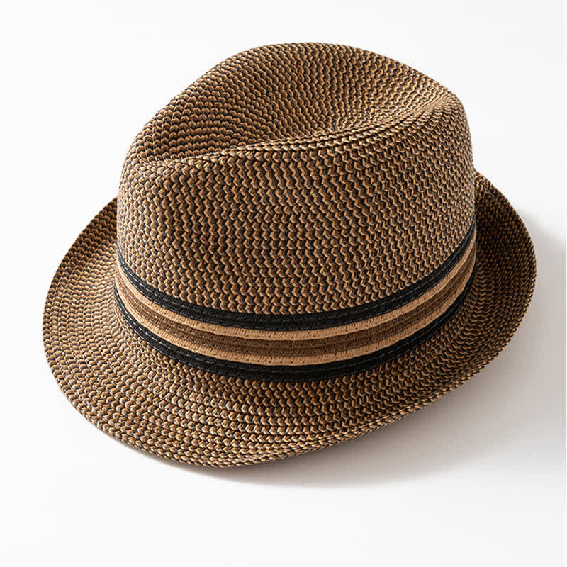 Chapeau Fedora en paille marron café pour homme