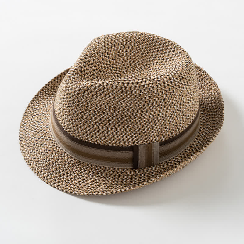 Chapeau Fedora en paille marron café pour homme