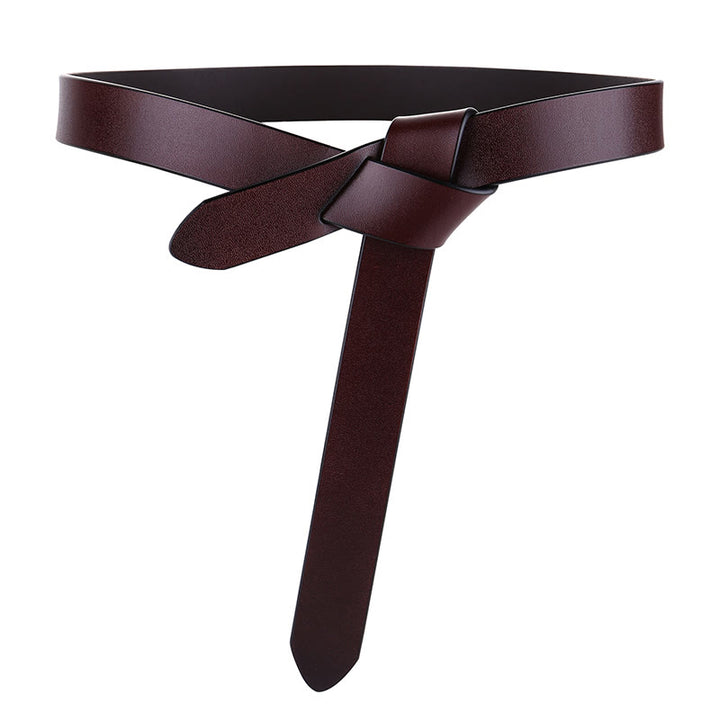 Ceinture en cuir à noeud noir et marron pour femme